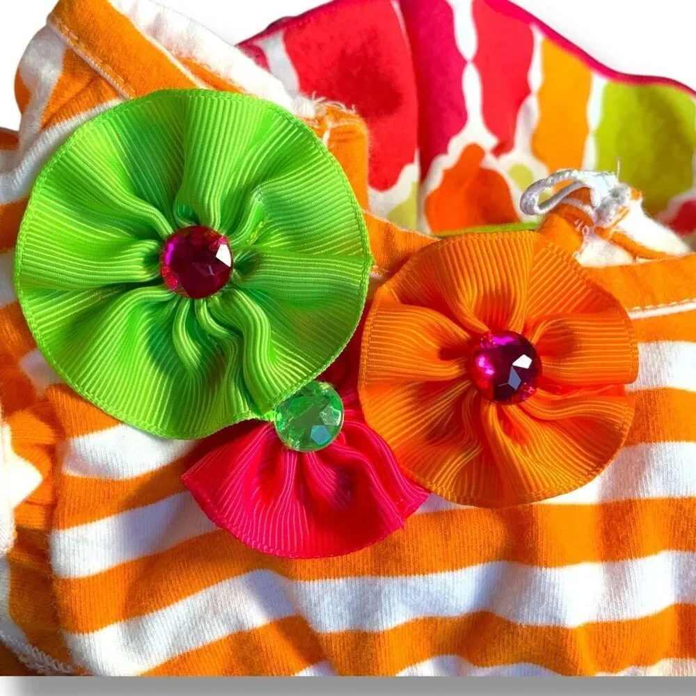 Rare Editions Infant Girls’ Orange‎ Striped Floral Appliqué Tiered Ruffle Dress
